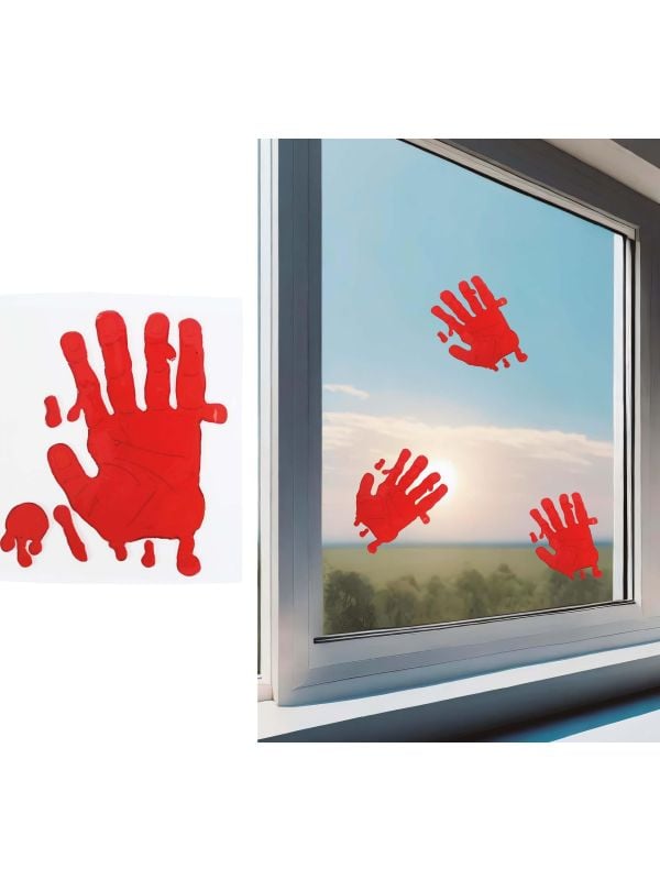 Raamdecoratie handafdruk bloed 20 x 20 cm halloween