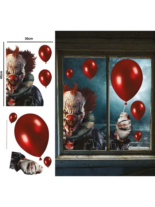 Raamdecoratie horror clown 30 x 40 cm halloween