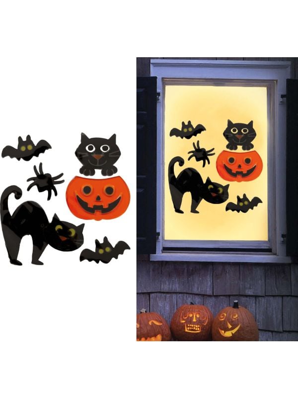Raamdecoratie katten halloween