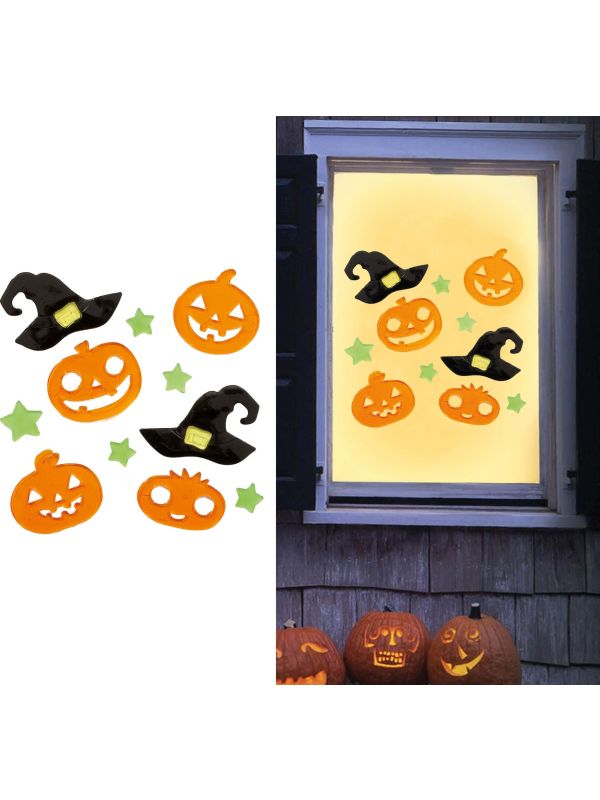 Raamdecoratie pompoen en hoed halloween