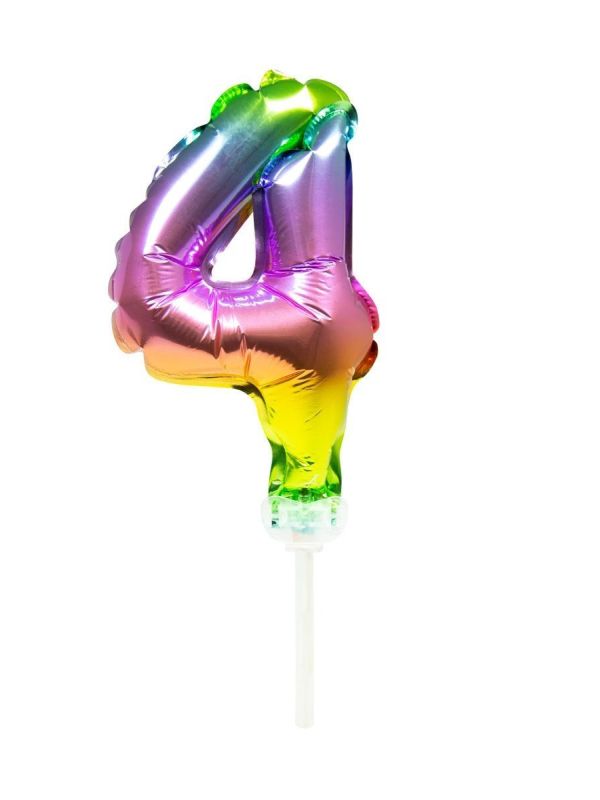 Regenboog taart topper cijfer 4 folieballon main product photo
