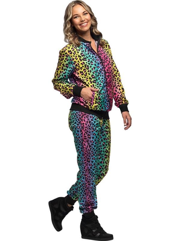 Regenboog trainingspak panterprint dames