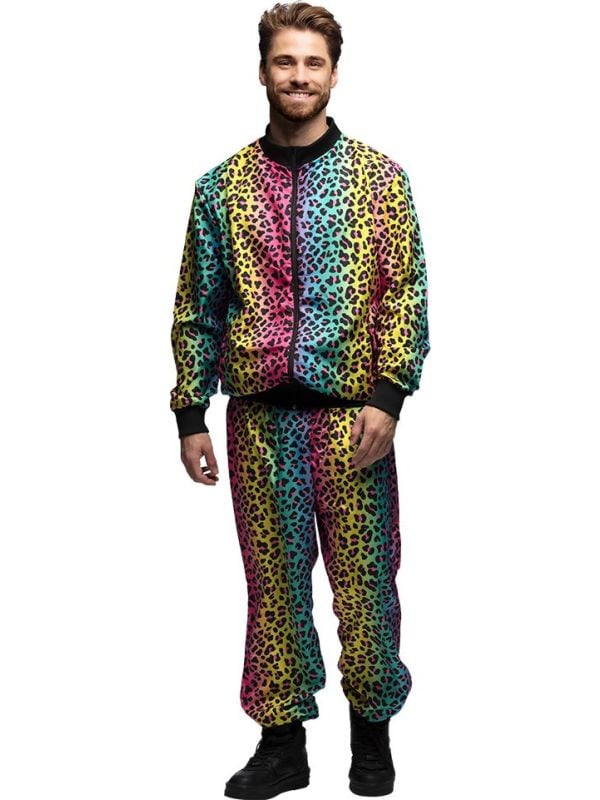 Regenboog trainingspak panterprint heren