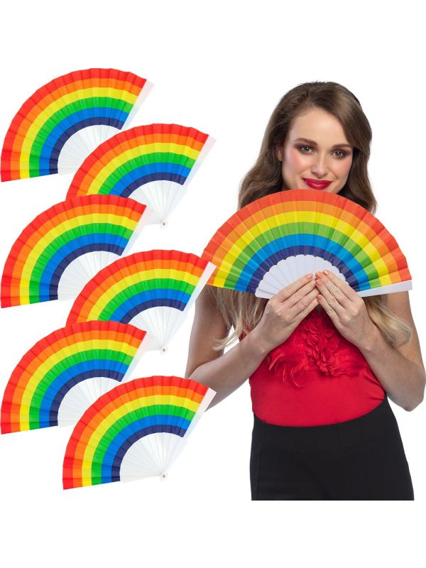 Regenboog waaiers gaypride 6 stuks
