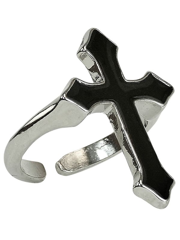 Ring Zilver met Zwart Kruis