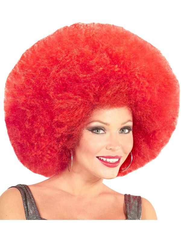 Rode afro pruik extra groot