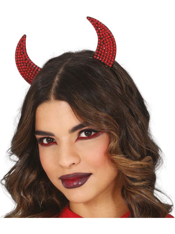 Rode duivel horen haarband rode diamantjes halloween main product photo
