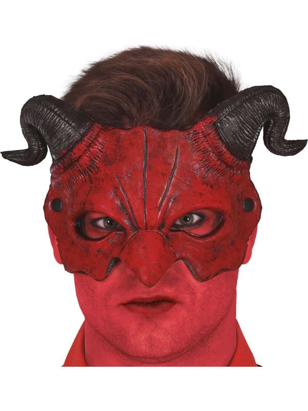 Rode duivel met horens halfmasker halloween