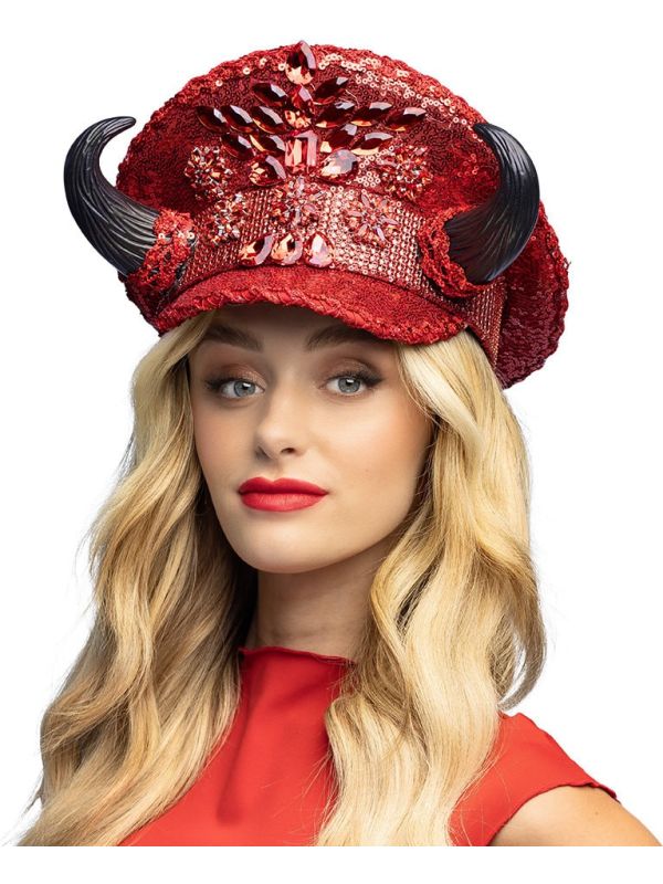 Rode Duivel Pet met Diamanten Halloween