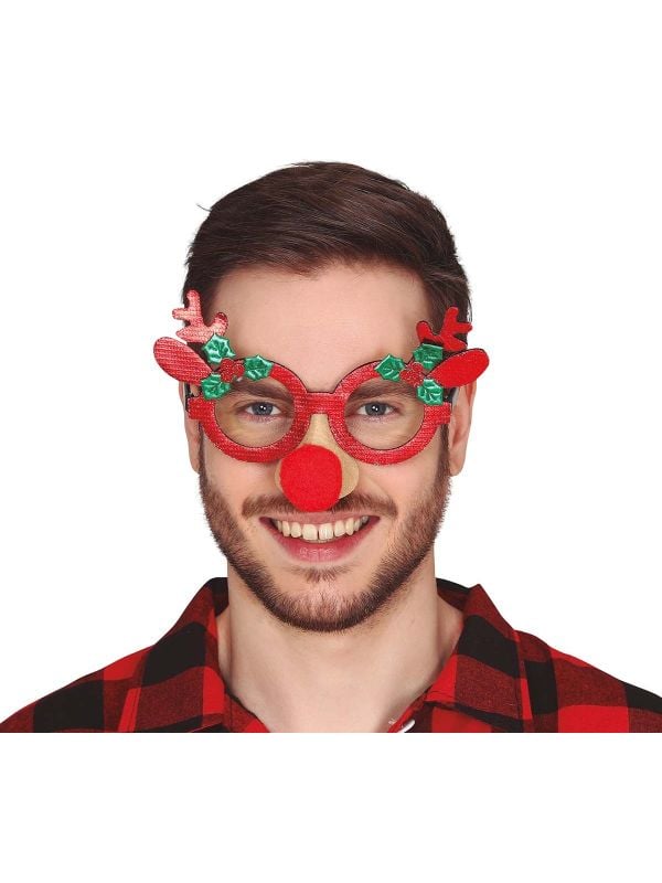 Rode foute rendier kerstbril met neus main product photo