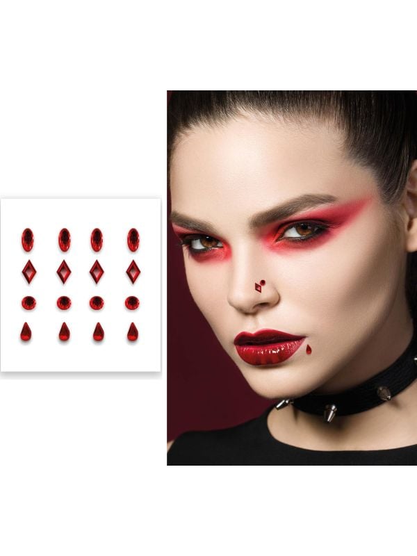 Rode gezichtstickers nep piercings