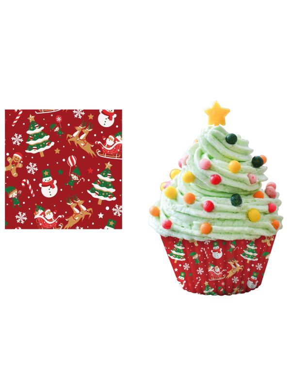 Rode kerstfiguren muffinvormpjes papier 50 stuks main product photo