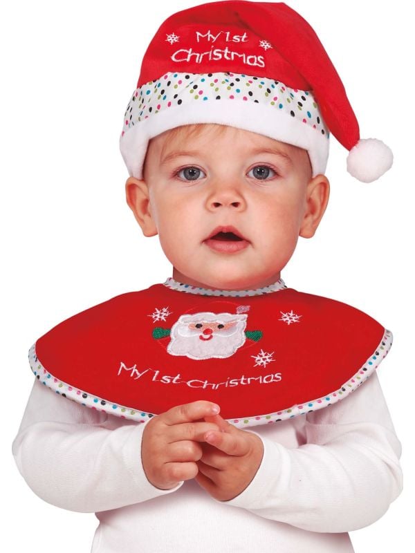 Rode kerstset baby slabbetje en muts