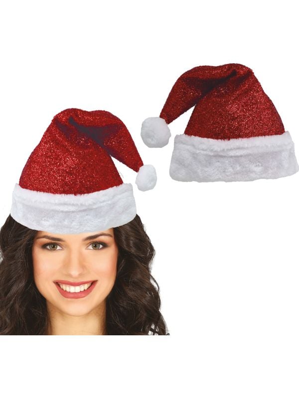Rode luxe kerstman muts met glitters