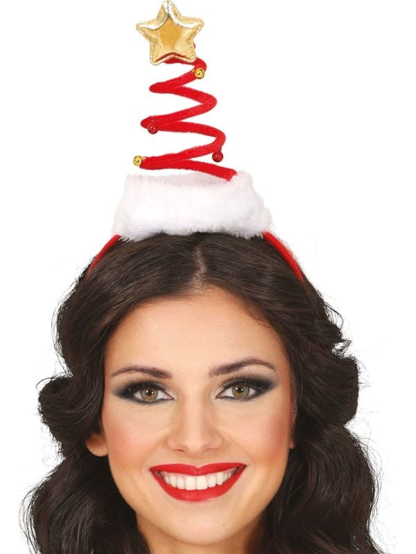 Rode mini spiraal kerstmuts met ster haarband