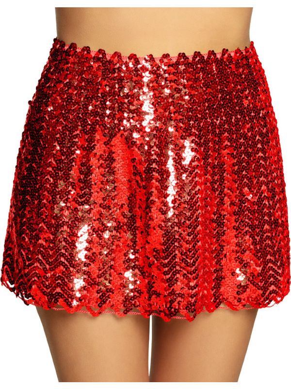 Rode Pailletten Disco Mini Rok Dames