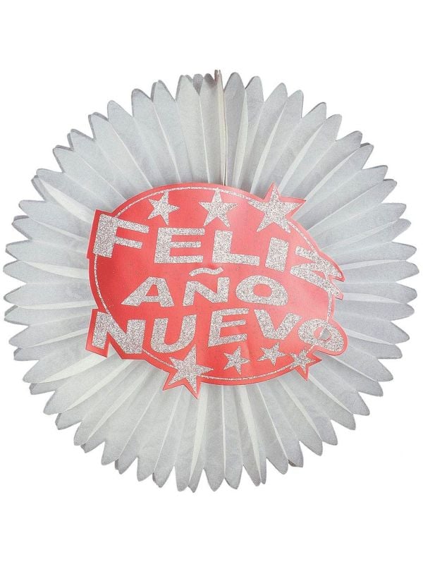 Rode papieren Feliz Año Nuevo glitter waaier