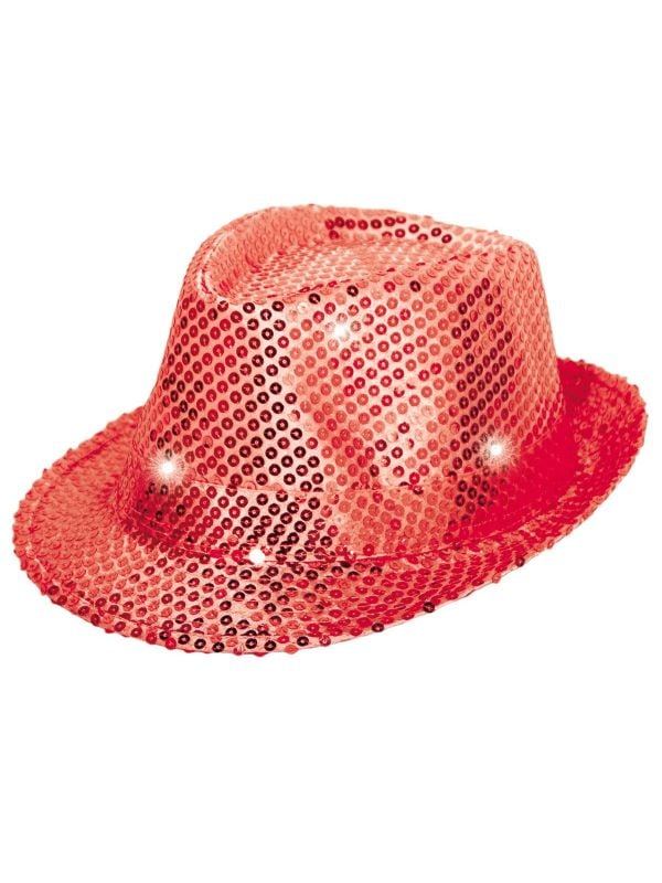 Rode party glitter LED trilby hoed