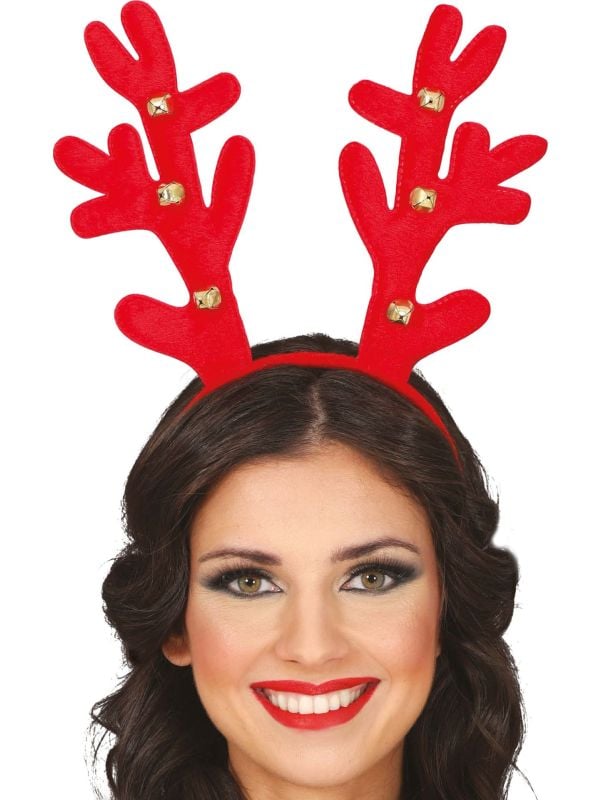 Rode rendier hoofdband met kerstbelletjes