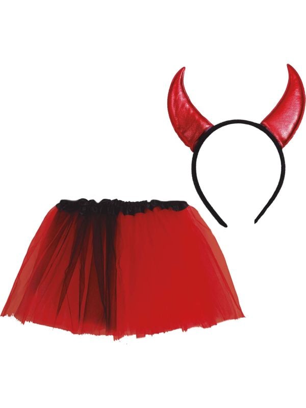 Rode tutu met duivel haarband kind 30 cm halloween