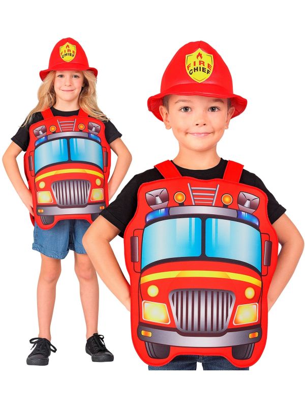 Rood Brandweerpak met Hoed Kind 110-116 cm