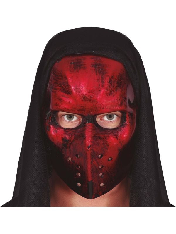 Rood hockeymasker met kap halloween