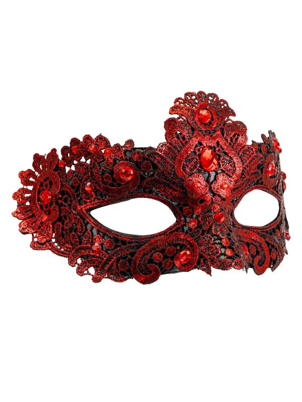 Rood Masquerade Oogmasker met Stenen