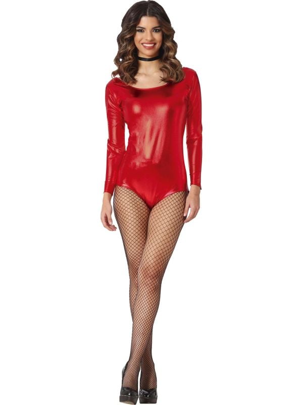 Rood Metallic Lange Mouwen Turnpakje Dames