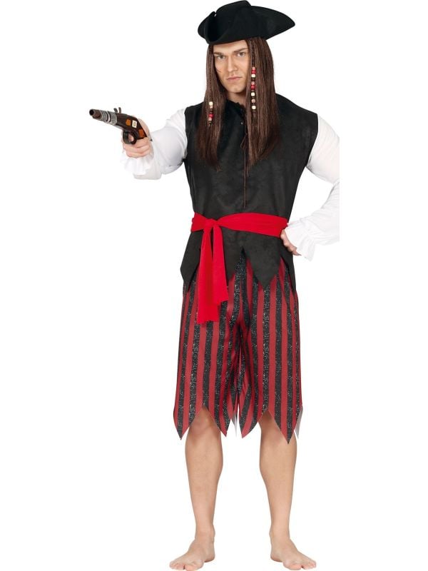 Rood zwart gestreept piraten kostuum main product photo