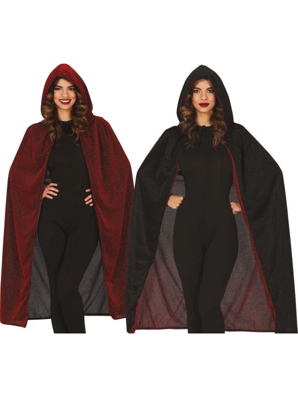 Rood zwarte cape met capuchon omkeerbaar 110 cm main product photo