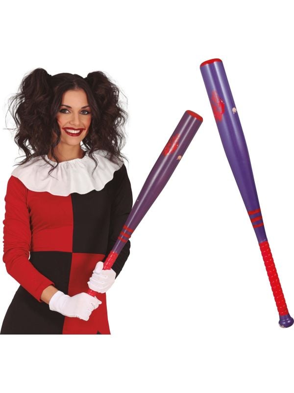 Rood/zwarte Harley Quinn honkbalknuppel 75 cm halloween