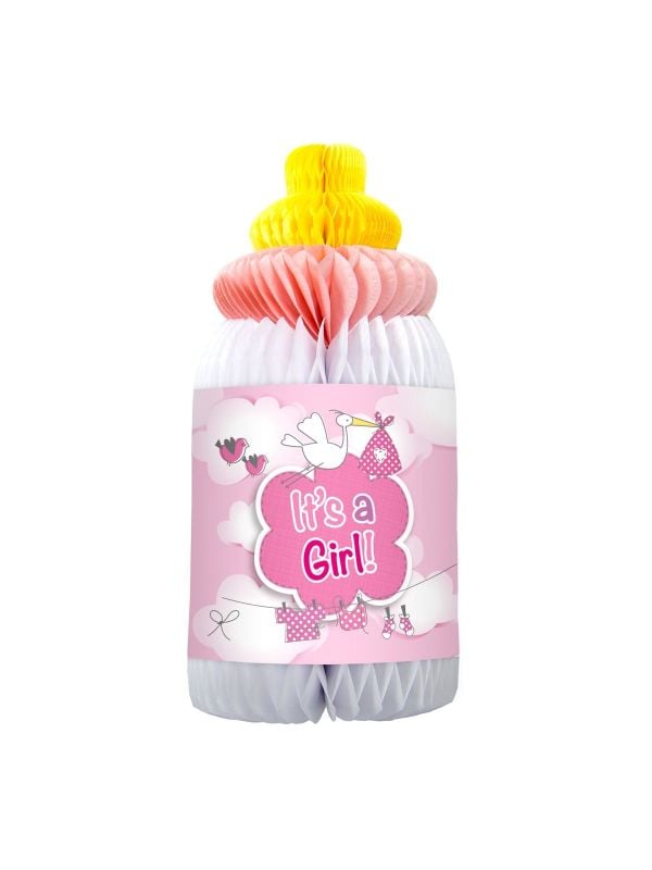 Roze babyflesje honingraat decoratie