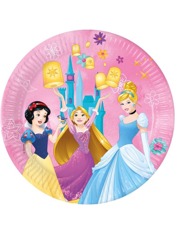 Roze Disney Prinsessen feestbordjes 8 stuks