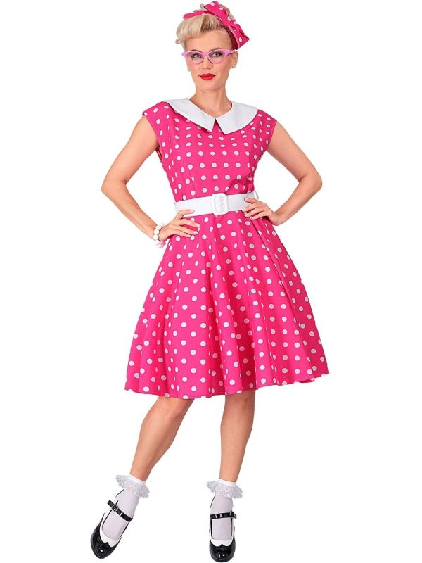 Roze Gestipte Jurk Dames Barbie 50's