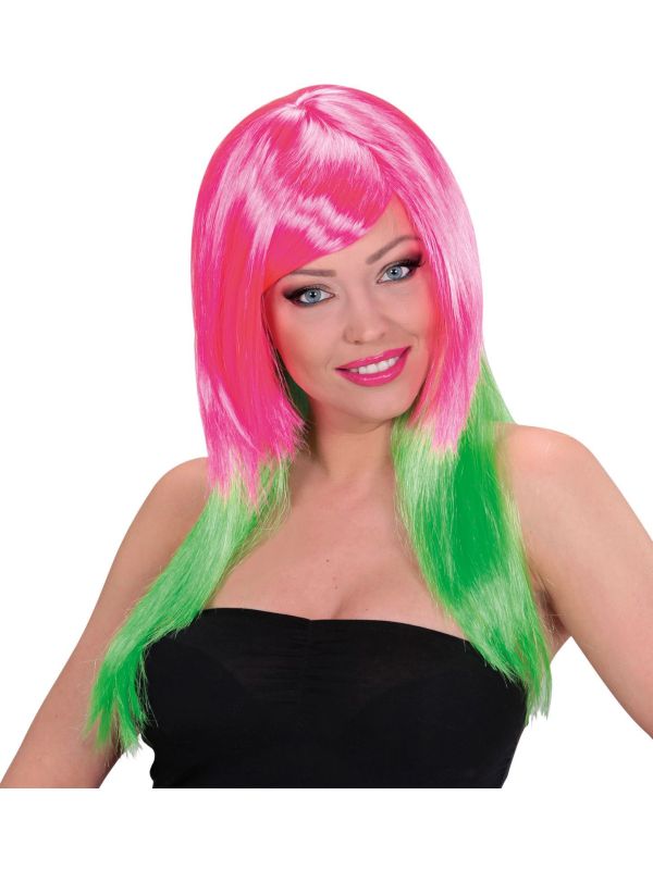 Roze-groene lange pruik main product photo