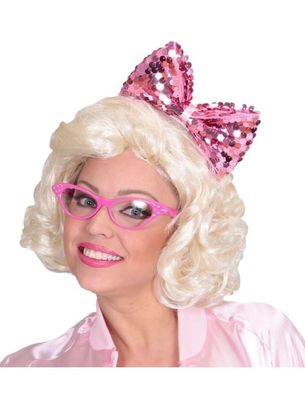 Roze pailletten vlinderstrik hoofdband