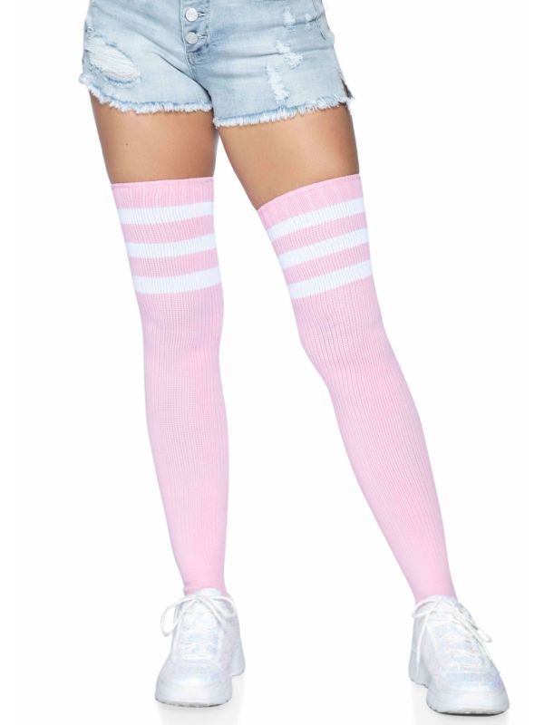 Roze sportieve kousen met witte strepen main product photo