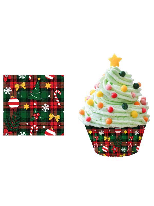 Schotse Ruit Kerstboom Papieren Muffinvormpjes 50 Stuks main product photo