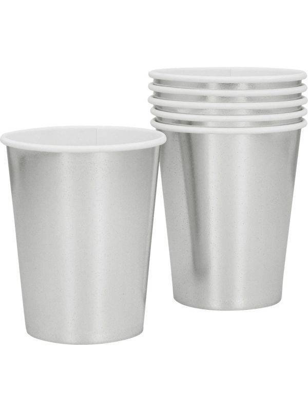 Set 6 papieren bekertjes Zilver