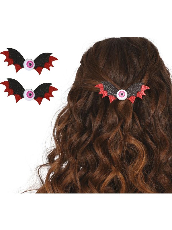 Set van 2 vleermuis met nepoog haarclips 10 cm halloween main product photo