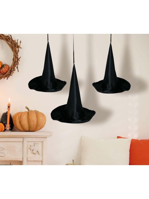 Set van 3 hangdecoratie zwarte heksenhoeden 18 cm halloween