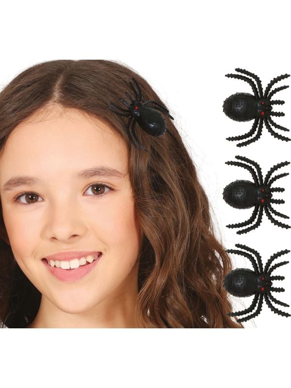 Set van 3 spinnen haarclips 3 cm halloween