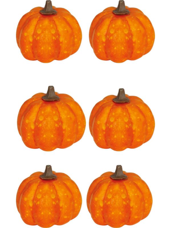 Set van 6 oranje mini pompoenen 3,5 cm halloween main product photo
