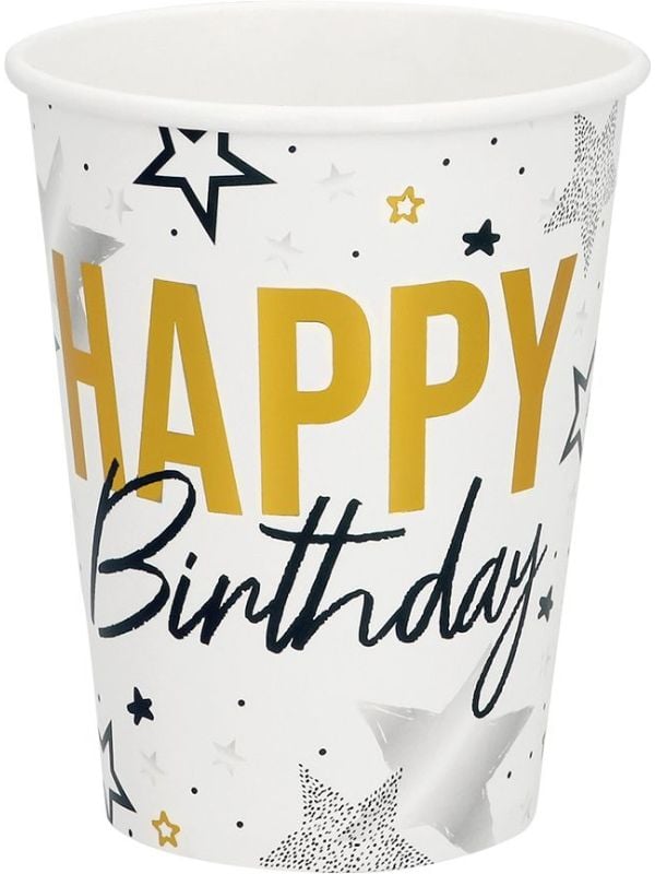 Set Van 8 Papieren Bekertjes Happy Birthday