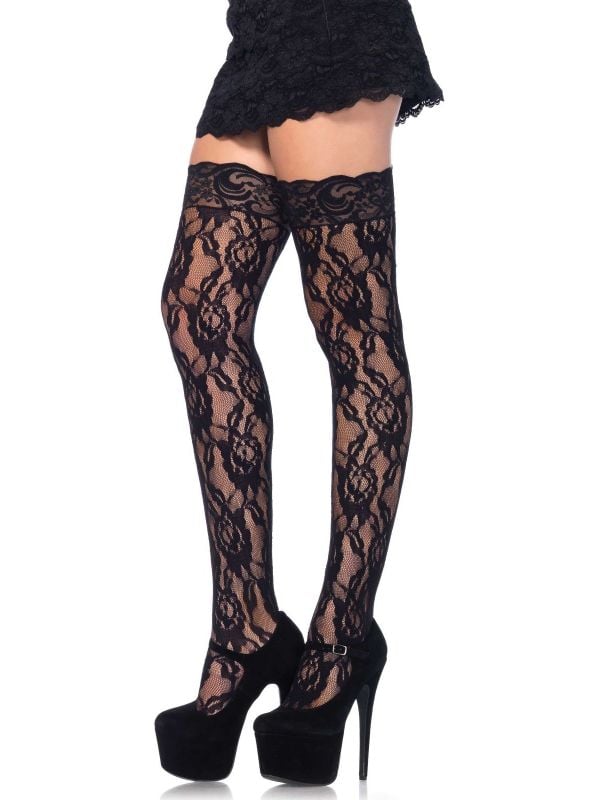 Sexy zwarte kousen bloem motief
