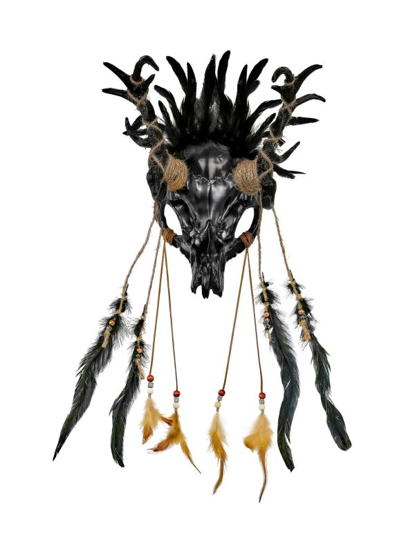 Sjamaan Masker Stier Zwart met Veren