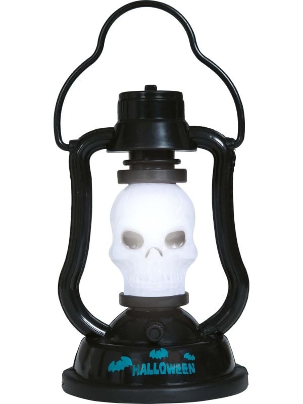 Skelet ouderwetste lantaarn met licht en geluid 15 cm halloween