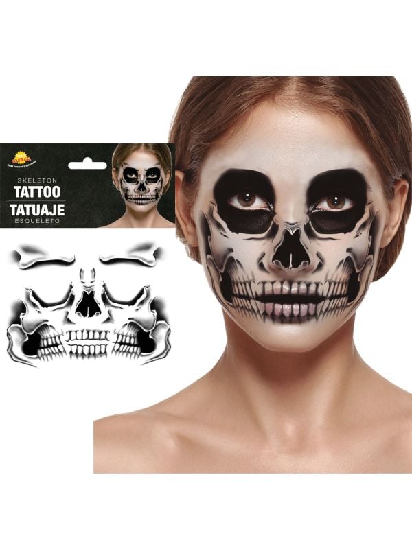 Skeletten doodskop gezichtstattoo