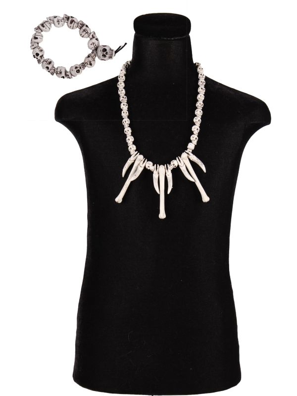 Skull Sieraden Set Beige Ketting Armband Halloween