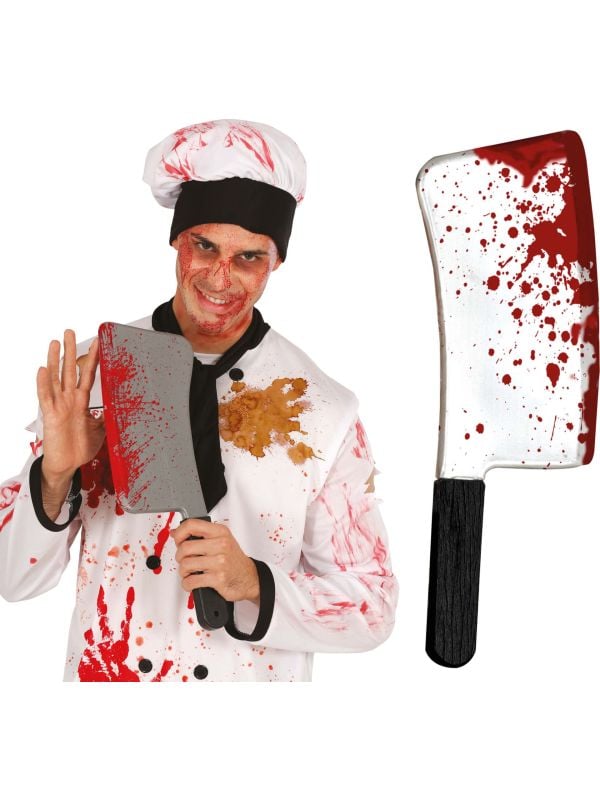 Slagersmes met bloed 40 cm halloween